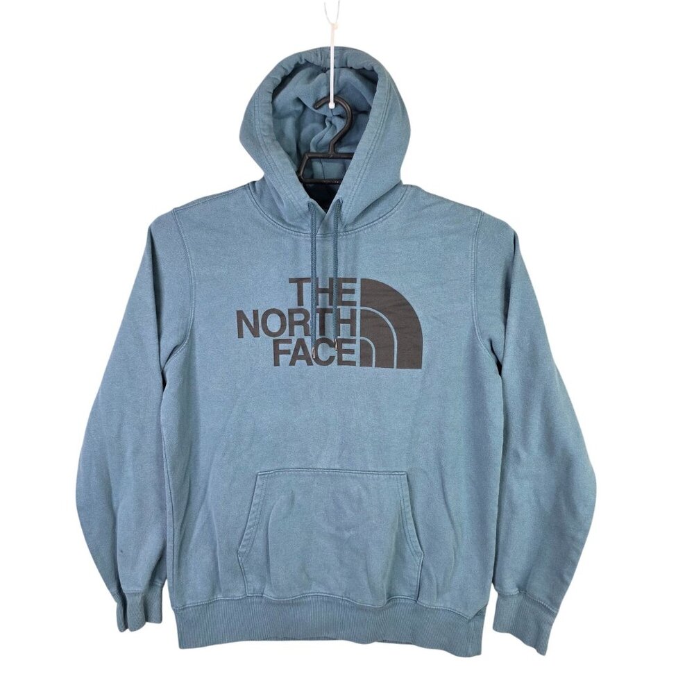 Mens The North Face Blue Pullover Hoodie Sweatshirt Cotton Blend Drawstring L